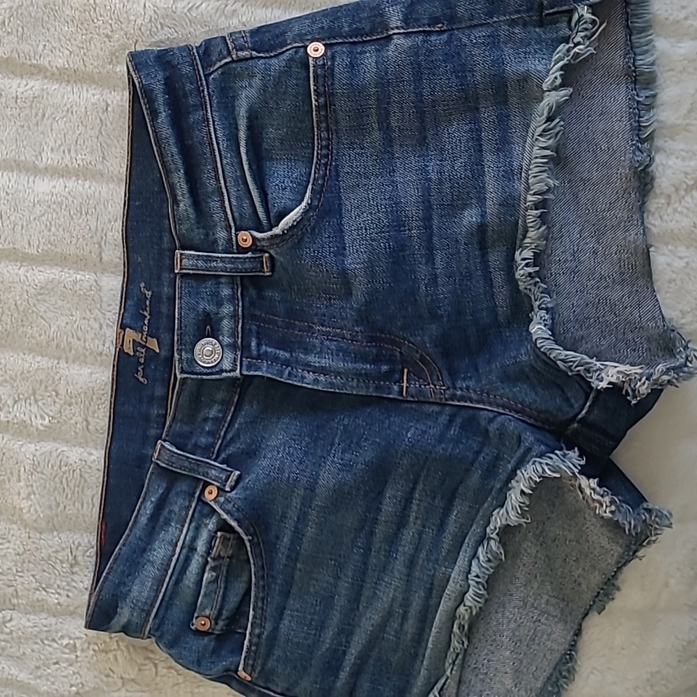 7 For All Mankind Cut Off Jean Shorts Womens Size 25 Stretch Low/Mid Rise Denim